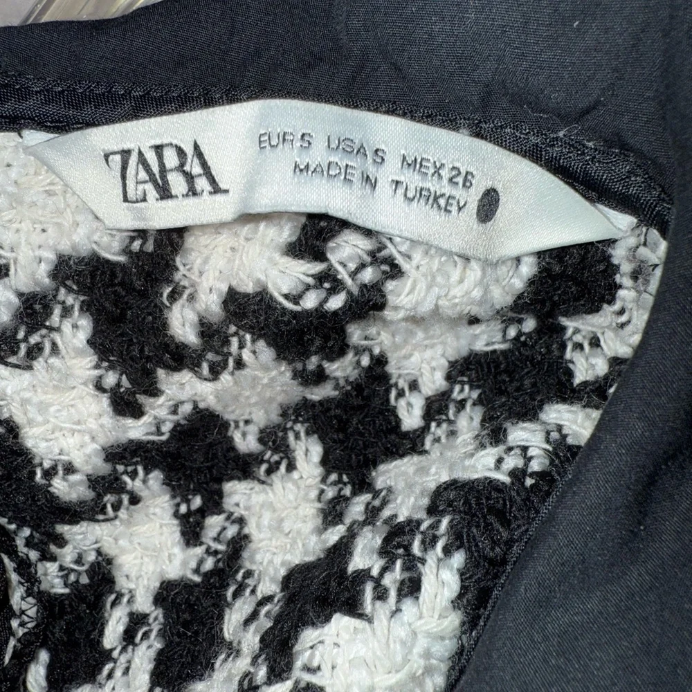 Zara Houndstooth Tweed Peter Pan Collar Cropped Top Size S